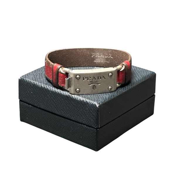 Prada License Plate Leather Cuff Bracelet - Unisex Style - Picture 8 of 9